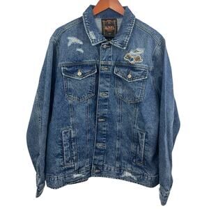 Von Dutch Men's Denim Jacket Large Blue Distressed Ripped Grunge NWT Trucker